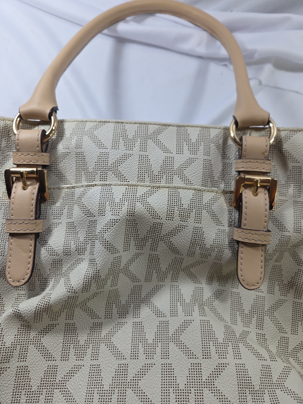 Michael Kors Cream & Tan MK Logo Tote - Picture 4 of 15